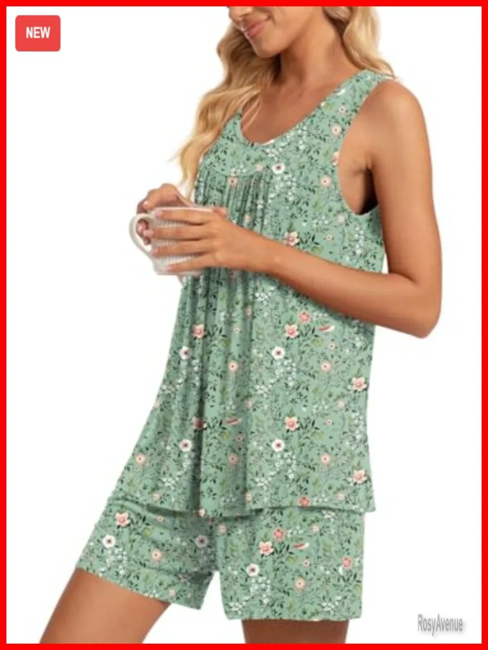 2 Piece Sleeveless Pajama Set with Pockets Soft Rayon Lounge Sleepwear Ladies